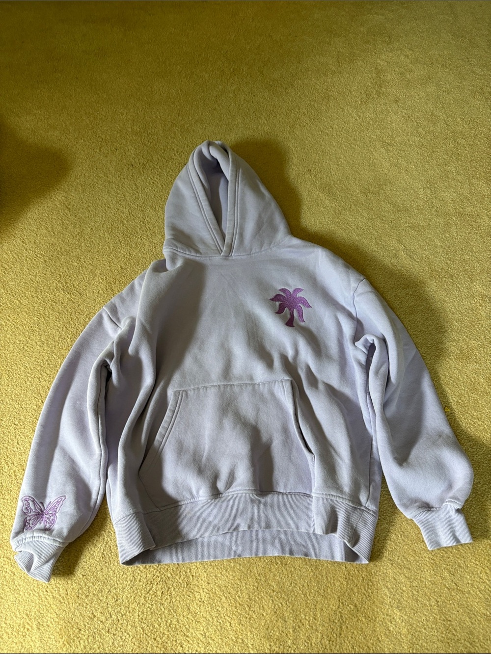 Kids Pastel Purple Palm & Butterfly Pullover Hoodie